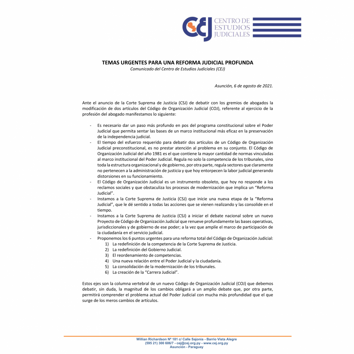 El CEJ propone una reforma total de Código de Organización Judicial.